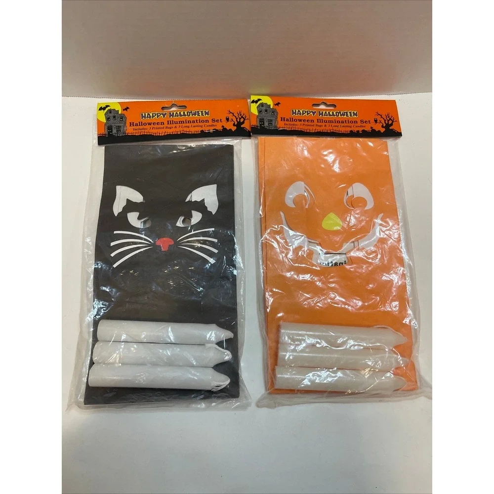 VTG 6 PCS Luminary New Old Stock Vintage Outdoor Candle Bags‎ Pumpkins Cats